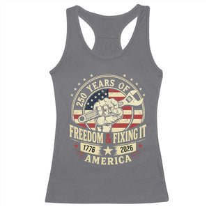 USA 250th Anniversary Patriotic Mechanic Racerback Tank Top Freedom And Fixing It TS12 Charcoal Print Your Wear
