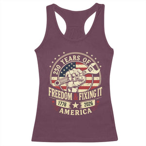 USA 250th Anniversary Patriotic Mechanic Racerback Tank Top Freedom And Fixing It TS12 Maroon Print Your Wear
