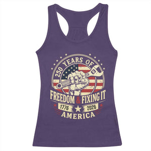 USA 250th Anniversary Patriotic Mechanic Racerback Tank Top Freedom And Fixing It TS12 Purple Print Your Wear