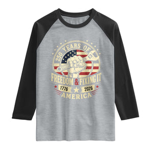 USA 250th Anniversary Patriotic Mechanic Raglan Shirt Freedom And Fixing It TS12 Heather Gray Black Print Your Wear
