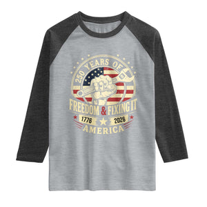 USA 250th Anniversary Patriotic Mechanic Raglan Shirt Freedom And Fixing It TS12 Heather Gray Heather Charcoal Print Your Wear