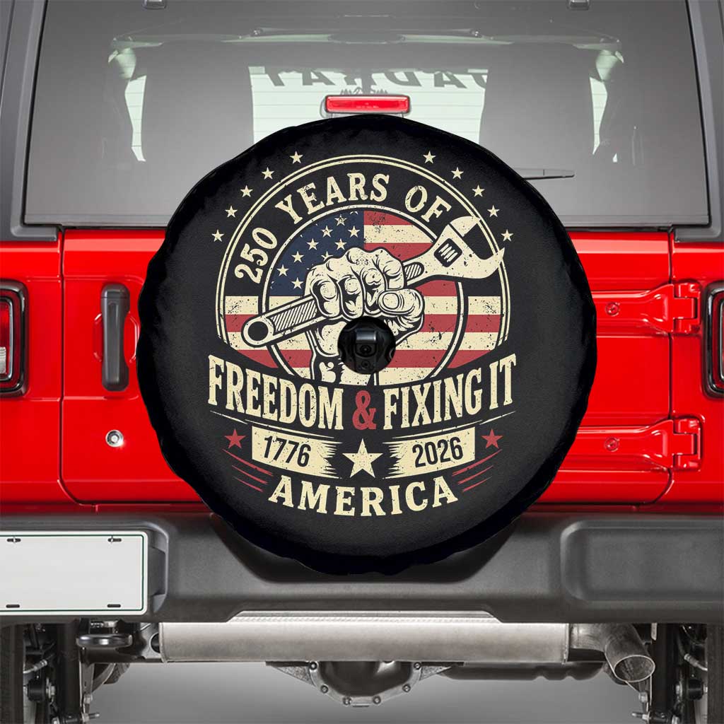 USA 250th Anniversary Patriotic Mechanic Spare Tire Cover Freedom And Fixing It TS12 Black Print Your Wear