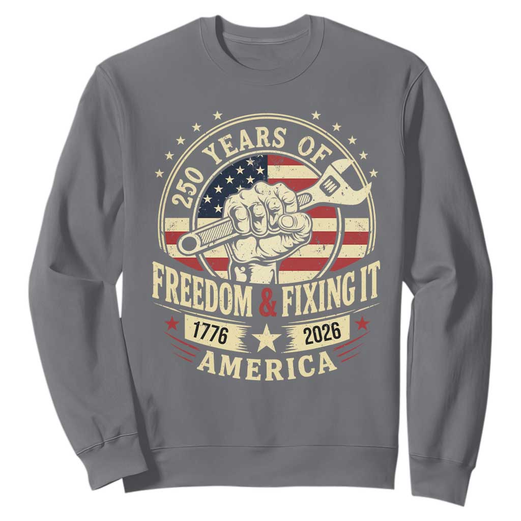 USA 250th Anniversary Patriotic Mechanic Sweatshirt Freedom And Fixing It TS12 Charcoal Print Your Wear