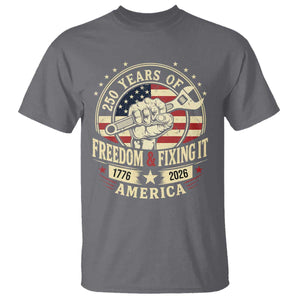 USA 250th Anniversary Patriotic Mechanic T Shirt Freedom And Fixing It TS12 Charcoal Print Your Wear