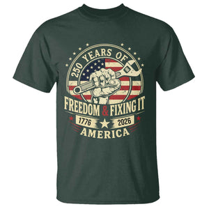 USA 250th Anniversary Patriotic Mechanic T Shirt Freedom And Fixing It TS12 Dark Forest Green Print Your Wear
