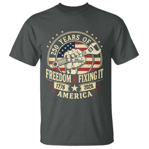 USA 250th Anniversary Patriotic Mechanic T Shirt Freedom And Fixing It TS12 Dark Heather Print Your Wear