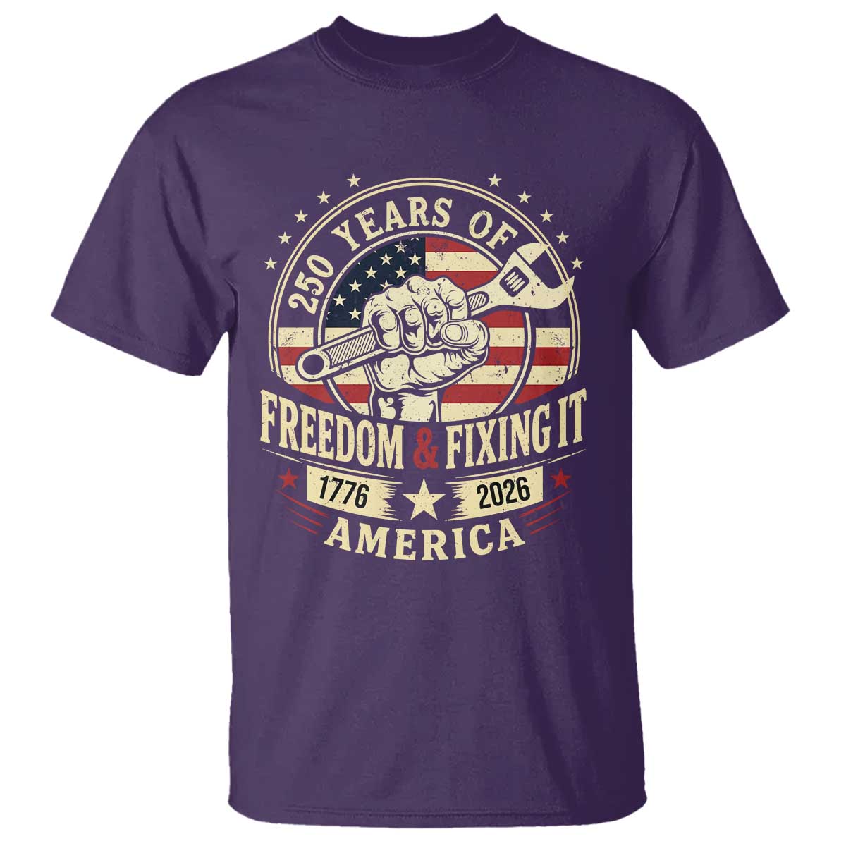 USA 250th Anniversary Patriotic Mechanic T Shirt Freedom And Fixing It TS12 Purple Print Your Wear