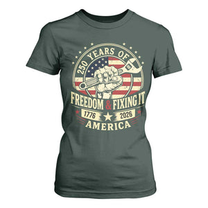 USA 250th Anniversary Patriotic Mechanic T Shirt For Women Freedom And Fixing It TS12 Dark Forest Green Print Your Wear