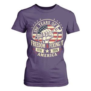 USA 250th Anniversary Patriotic Mechanic T Shirt For Women Freedom And Fixing It TS12 Purple Print Your Wear