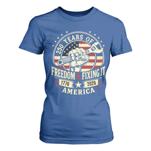 USA 250th Anniversary Patriotic Mechanic T Shirt For Women Freedom And Fixing It TS12 Royal Blue Print Your Wear