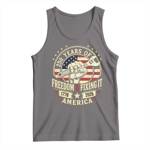 USA 250th Anniversary Patriotic Mechanic Tank Top Freedom And Fixing It TS12 Deep Heather Print Your Wear