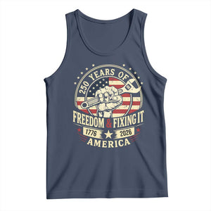 USA 250th Anniversary Patriotic Mechanic Tank Top Freedom And Fixing It TS12 Navy Print Your Wear