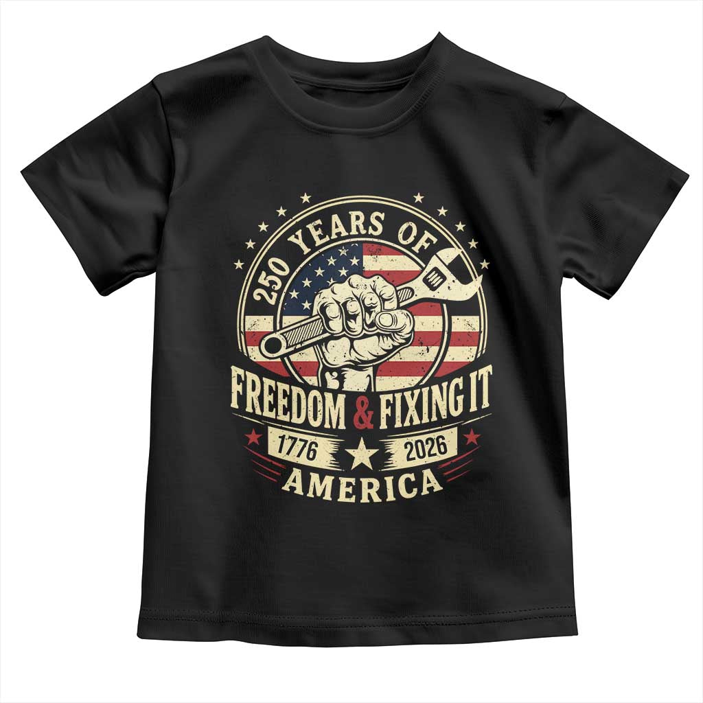 USA 250th Anniversary Patriotic Mechanic Toddler T Shirt Freedom And Fixing It TS12 Black Print Your Wear