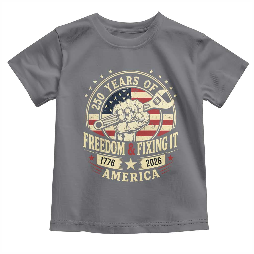 USA 250th Anniversary Patriotic Mechanic Toddler T Shirt Freedom And Fixing It TS12 Charcoal Print Your Wear