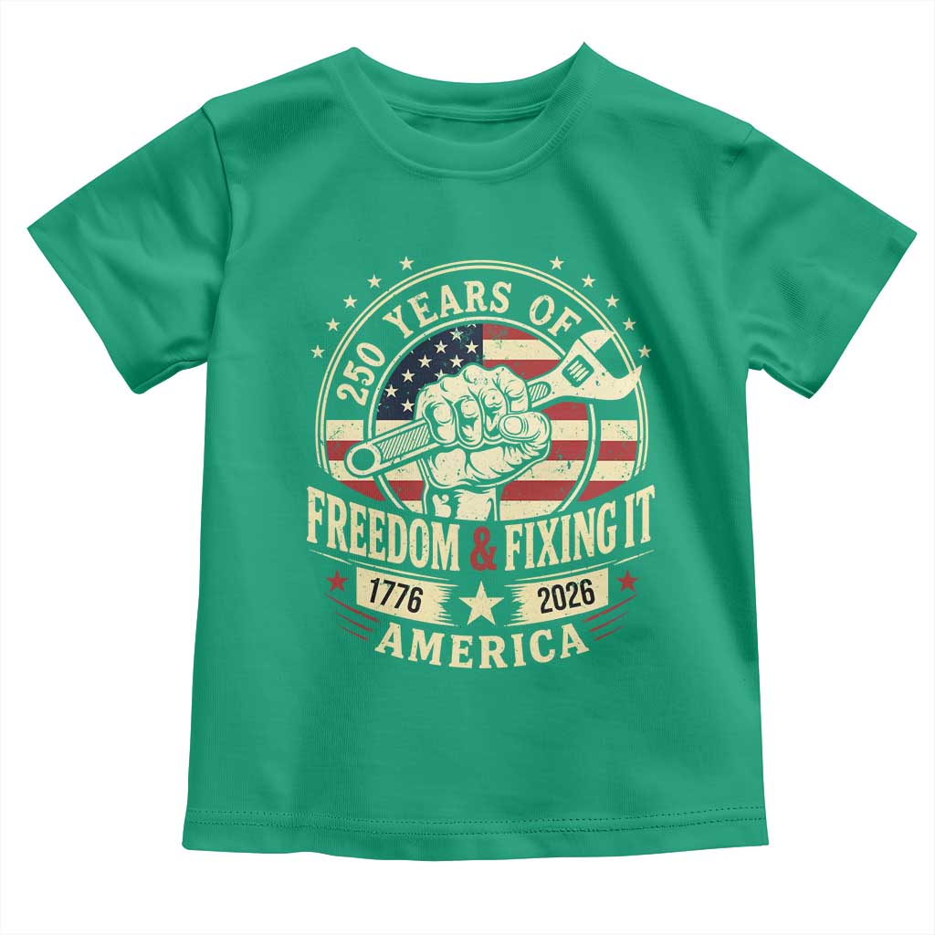 USA 250th Anniversary Patriotic Mechanic Toddler T Shirt Freedom And Fixing It TS12 Irish Green Print Your Wear