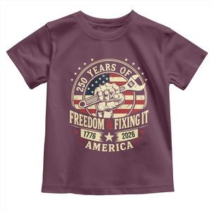 USA 250th Anniversary Patriotic Mechanic Toddler T Shirt Freedom And Fixing It TS12 Maroon Print Your Wear