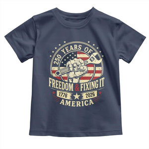 USA 250th Anniversary Patriotic Mechanic Toddler T Shirt Freedom And Fixing It TS12 Navy Print Your Wear