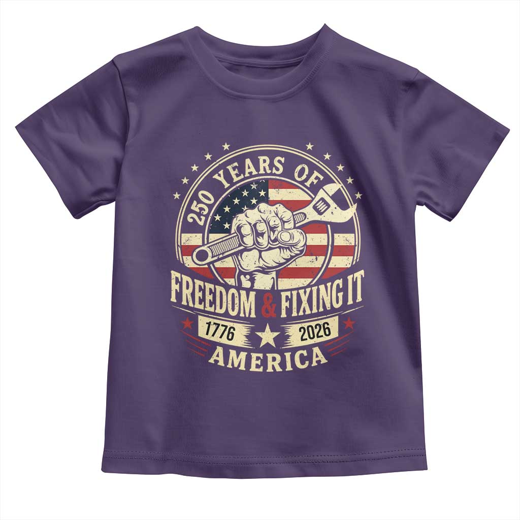 USA 250th Anniversary Patriotic Mechanic Toddler T Shirt Freedom And Fixing It TS12 Purple Print Your Wear