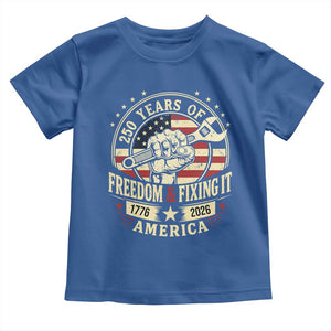 USA 250th Anniversary Patriotic Mechanic Toddler T Shirt Freedom And Fixing It TS12 Royal Blue Print Your Wear
