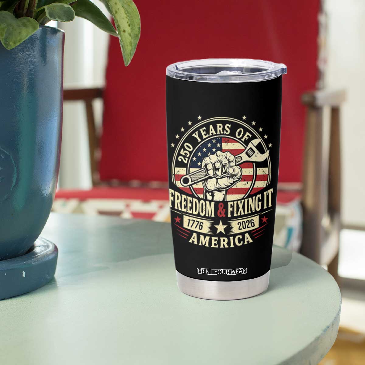 USA 250th Anniversary Patriotic Mechanic Tumbler Cup Freedom And Fixing It TS12 Print Your Wear
