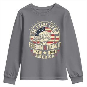 USA 250th Anniversary Patriotic Mechanic Youth Sweatshirt Freedom And Fixing It TS12 Charcoal Print Your Wear