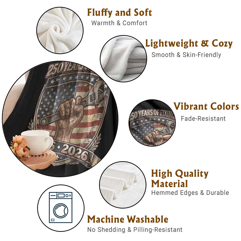 250 Years Of Fixing It Throw Blanket America 250th Anniversary Mechanic TS12 Print Your Wear