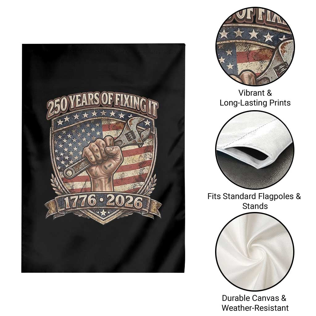 250 Years Of Fixing It Garden Flag America 250th Anniversary Mechanic TS12 Print Your Wear