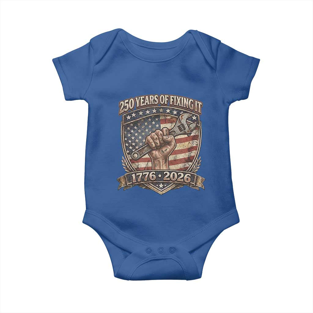 250 Years Of Fixing It Baby Onesie America 250th Anniversary Mechanic TS12 Royal Blue Print Your Wear