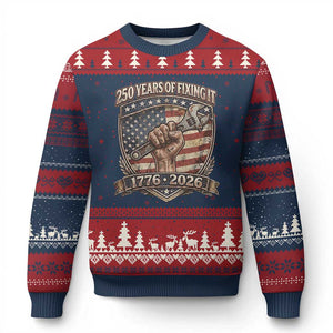 250 Years Of Fixing It Ugly Christmas Sweater America 250th Anniversary Mechanic TS12 Navy Red Print Your Wear