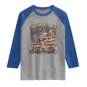 250 Years Of Fixing It Raglan Shirt America 250th Anniversary Mechanic TS12 Sport Gray Royal Print Your Wear