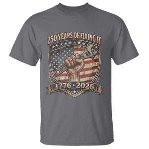 250 Years Of Fixing It T Shirt America 250th Anniversary Mechanic TS12 Charcoal Print Your Wear