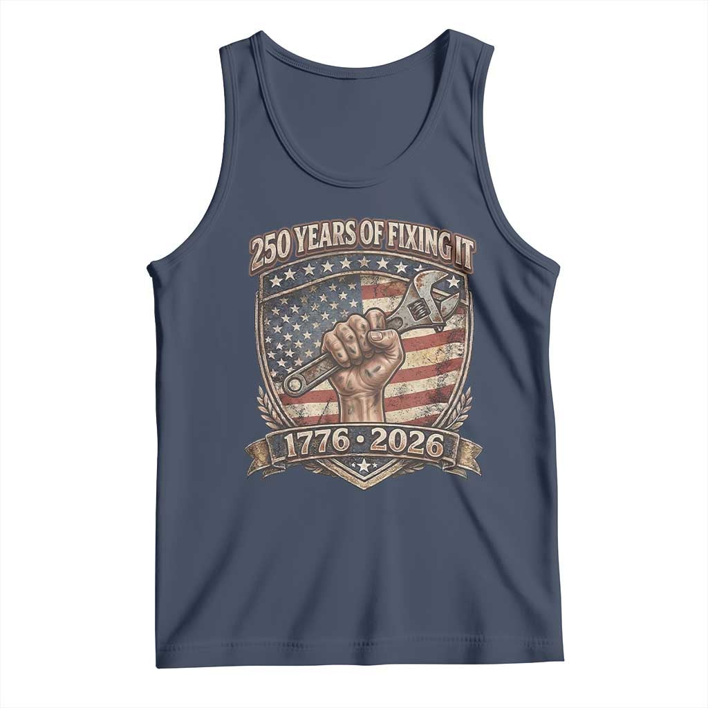 250 Years Of Fixing It Tank Top America 250th Anniversary Mechanic TS12 Navy Print Your Wear