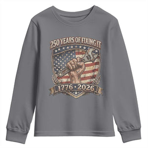 250 Years Of Fixing It Youth Sweatshirt America 250th Anniversary Mechanic TS12 Charcoal Print Your Wear