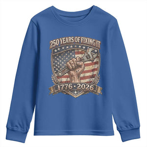 250 Years Of Fixing It Youth Sweatshirt America 250th Anniversary Mechanic TS12 Royal Blue Print Your Wear