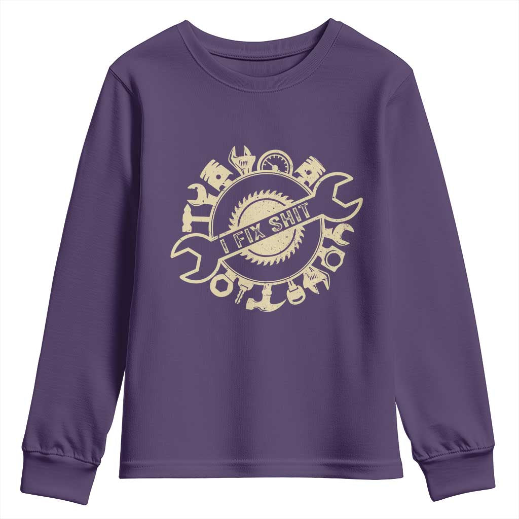 Funny Handyman Father's Day Gift Youth Sweatshirt I Fix Shit TS12 Purple Print Your Wear