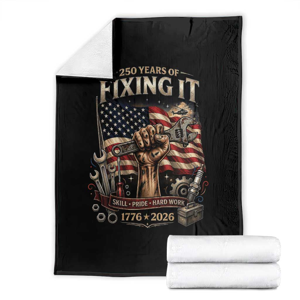 250 Years Of Fixing It Mechanic Pride Throw Blanket America 250 Anniversary Gift TS12 Black Print Your Wear