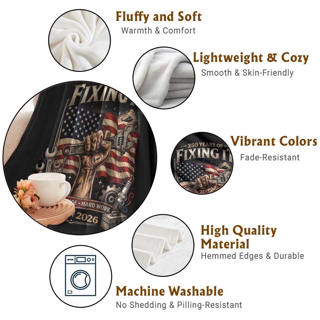 250 Years Of Fixing It Mechanic Pride Throw Blanket America 250 Anniversary Gift TS12 Print Your Wear