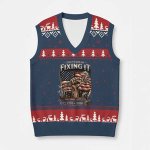 250 Years Of Fixing It Mechanic Pride V-Neck Knit Sweater Vest USA 250 Anniversary Gift TS12 Navy Red Print Your Wear