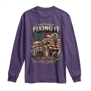 250 Years Of Fixing It Mechanic Pride Long Sleeve Shirt America 250 Anniversary Gift TS12 Purple Print Your Wear