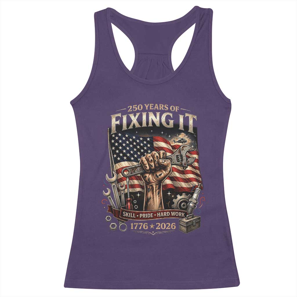 250 Years Of Fixing It Mechanic Pride Racerback Tank Top America 250 Anniversary Gift TS12 Purple Print Your Wear