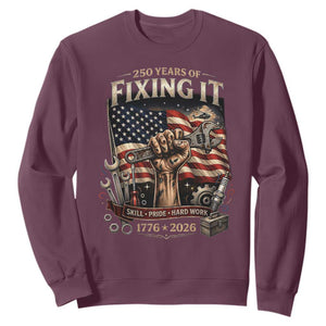 250 Years Of Fixing It Mechanic Pride Sweatshirt America 250 Anniversary Gift TS12 Maroon Print Your Wear
