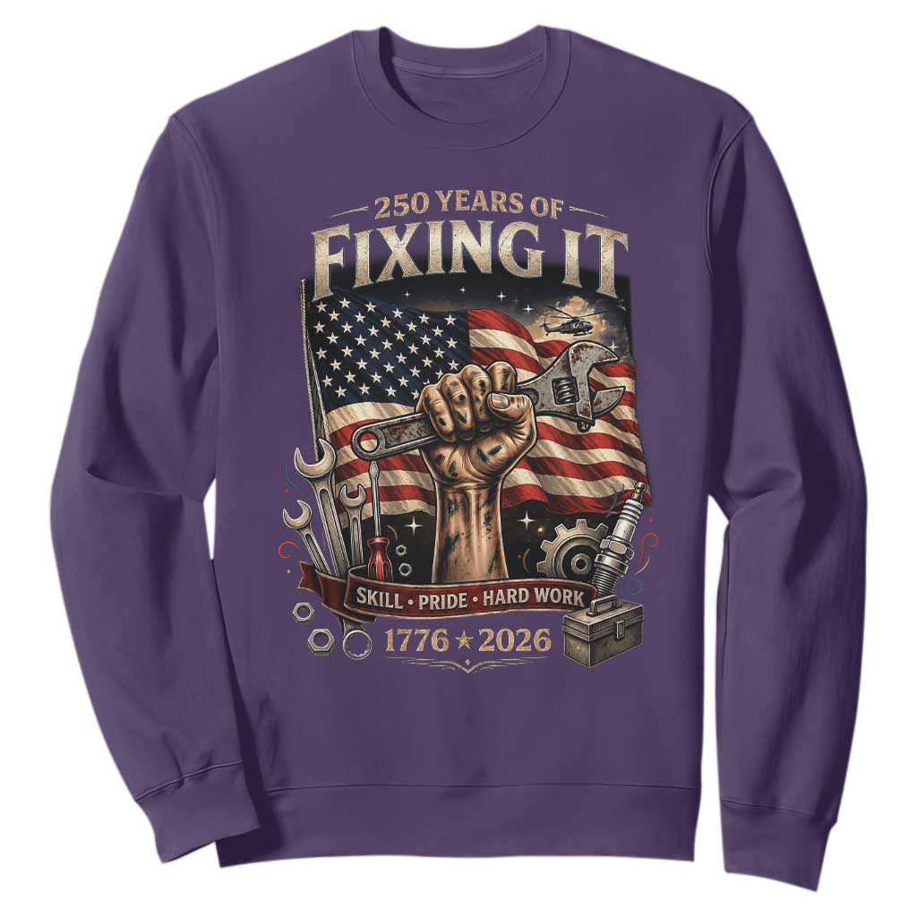 250 Years Of Fixing It Mechanic Pride Sweatshirt America 250 Anniversary Gift TS12 Purple Print Your Wear