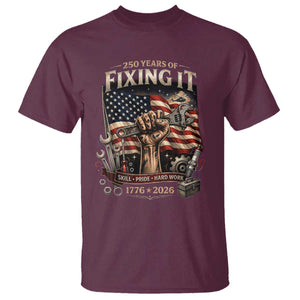 250 Years Of Fixing It Mechanic Pride T Shirt America 250 Anniversary Gift TS12 Maroon Print Your Wear