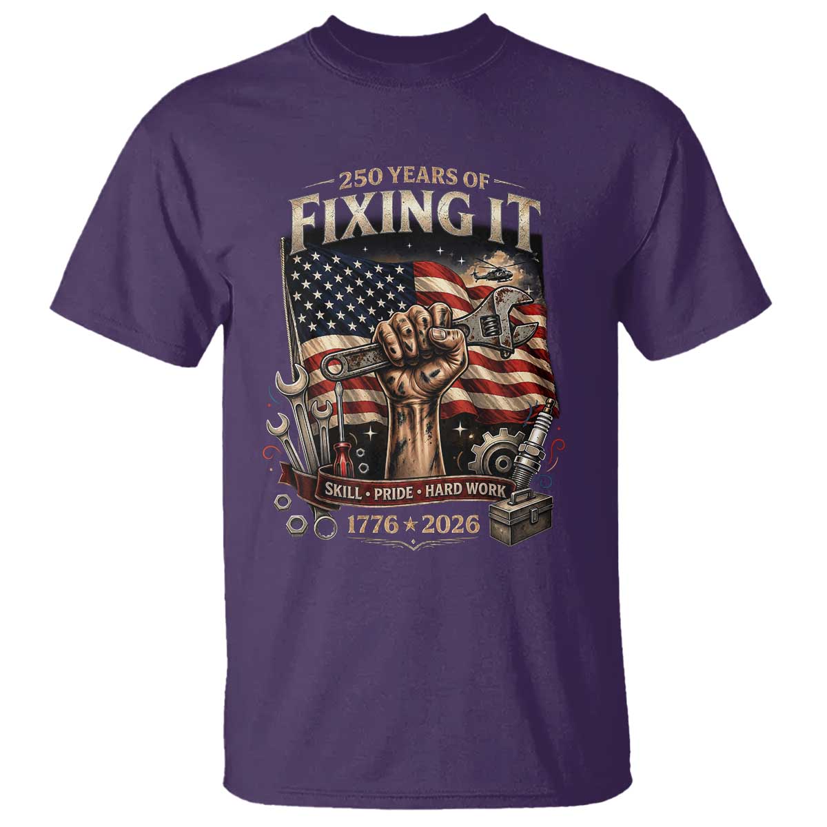 250 Years Of Fixing It Mechanic Pride T Shirt America 250 Anniversary Gift TS12 Purple Print Your Wear
