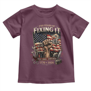 250 Years Of Fixing It Mechanic Pride Toddler T Shirt America 250 Anniversary Gift TS12 Maroon Print Your Wear