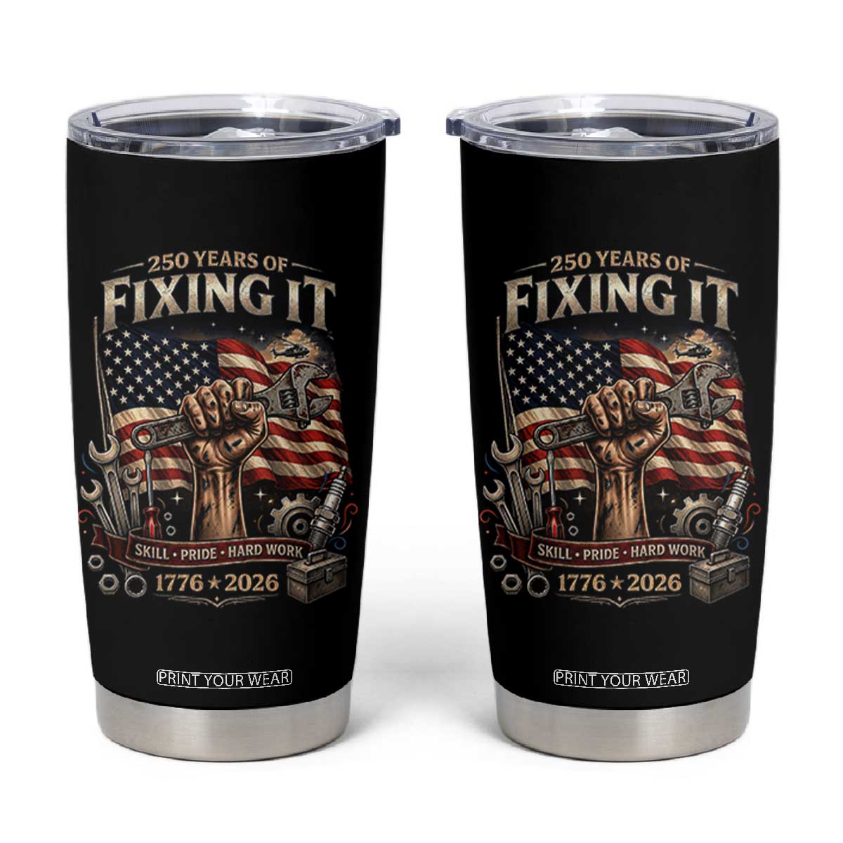 250 Years Of Fixing It Mechanic Pride Tumbler Cup America 250 Anniversary Gift TS12 Black Print Your Wear