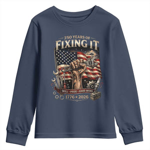 250 Years Of Fixing It Mechanic Pride Youth Sweatshirt America 250 Anniversary Gift TS12 Navy Print Your Wear