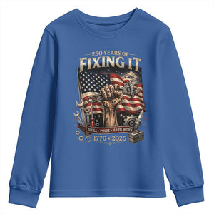 250 Years Of Fixing It Mechanic Pride Youth Sweatshirt America 250 Anniversary Gift TS12 Royal Blue Print Your Wear