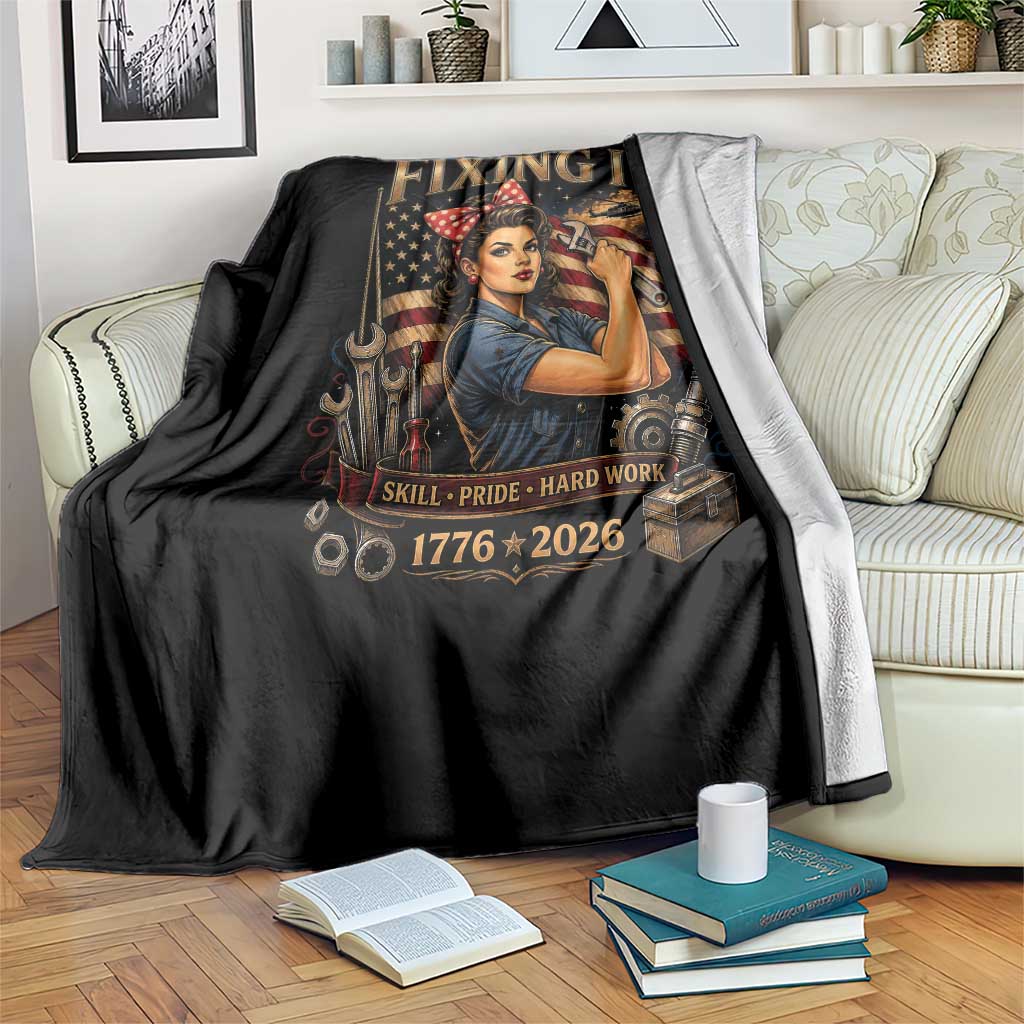 Patriotic Rosie Mechanic Feminist Pride Throw Blanket 250 Years Of Fixing It TS12 Print Your Wear