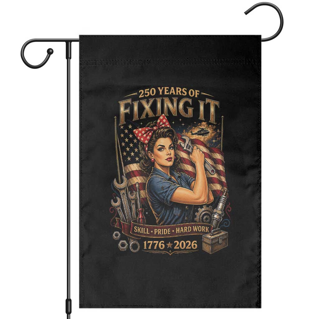 Patriotic Rosie Mechanic Feminist Pride Garden Flag 250 Years Of Fixing It TS12 Black Print Your Wear